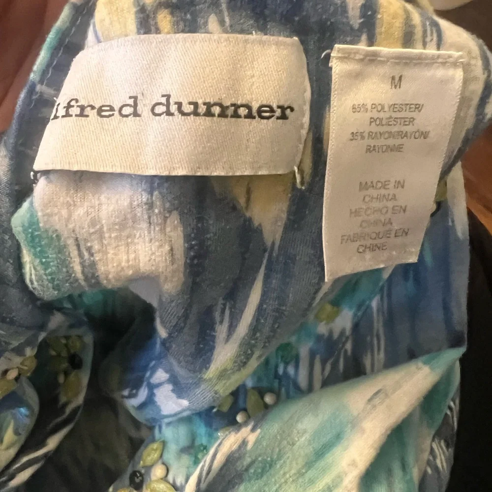 Alfred Dunner Blue and Green Flutter Sleeve Embellished Blouse - Picture 3 of 3